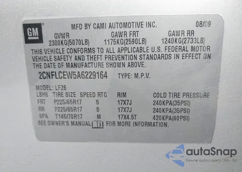 2010 Chevrolet Equinox Ls из США, поврежденный, VIN 2CNFLCEW5A6229164